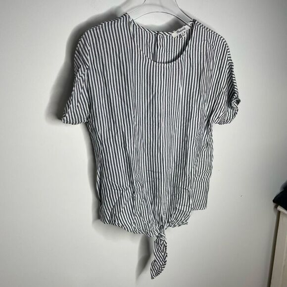 Madewell‎ Button-Back Tie Tee in Classon Stripe Blouse Top Xs Xsmall Gray White - Picture 3 of 6